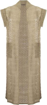 Brunello Cucinelli Beige Linen Silk Openwork Sweater, Size X-Small