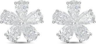 Diana M. Jewels 14kt White gold 2.00cts lab grown Pear shaped diamond flower cluster stud earrings