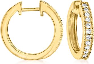 Ross-Simons Diamond Hoop Earrings With Beaded Edge in 18kt Gold Over Sterling