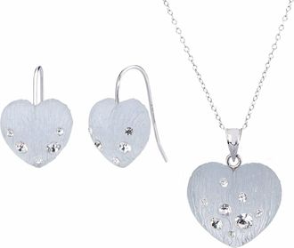 Gold & Honey Womens Handcrafted Lucite And Crystals Drop Heart Earrings And Pendant Necklace Set In Ice Blue