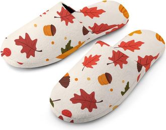 Generic Autumn Pumpkins Mens Cozy House Slippers Winter Warm Shoes with Anti-Slip Sole for Travel Indoor Outdoor