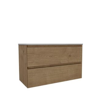Saniclass Holz Atelier Badkamermeubelset - 100x45x60cm - keramische wastafel wit - 1 wasbak - zonder kraangaten - 2 lades - Eiken Natural