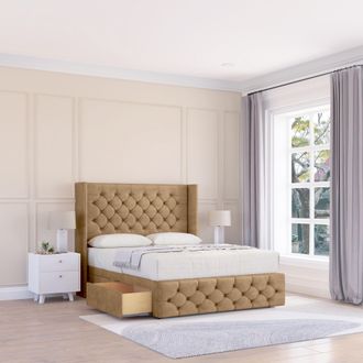 Sloomy Luthor Dumfries Wingback Bed Set, No Drawers & 54 Floor Standing Headboard in Light Beige | Size: Single