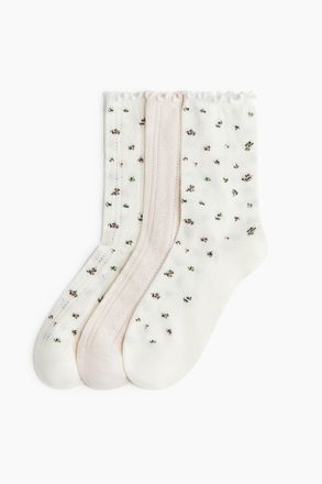 H&M 3er-Pack Pointellestrick-Socken - White