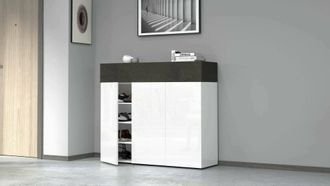 Dmora Dmora - Zapatero Nick, Zapatero Con 4 Puertas Que Ahorra Espacio, Armario De Entrada Multifuncional, 114x38h100 Cm, Blanco Y Antracita