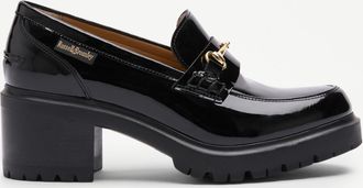 Russell & Bromley BREWSTER MID Womens Black Patent Leather Snaffle Trim Mid Heeled Loafer