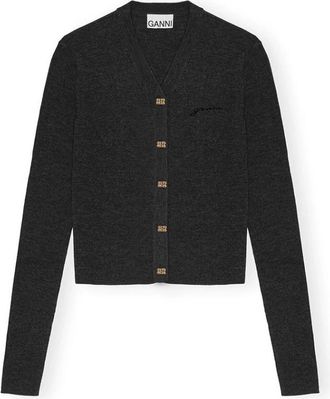 Ganni Thin Short Cardigan 2474 - Dames - Vesten - Zwart - L - Wol - Truien & Vesten