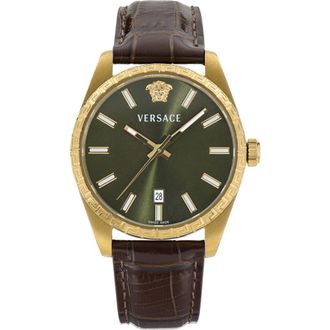 Versace Millenyium Leather Strap Watch, 40mm in Ip Yellow Gold at Nordstrom