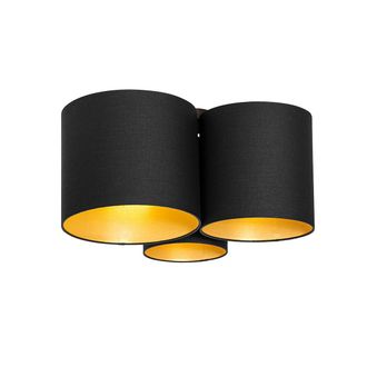 QAZQA Qazqa - Moderno Plaf&oacute;n Negro Con Interior Dorado 3-luces - Multidrum Textil /acero Redonda Adecuado Para Led Max. 3 X 40 Watt