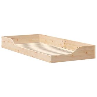Berkfield Home Floor Bed Frame Brown 90 x 210 cm Solid pine wood in Beige