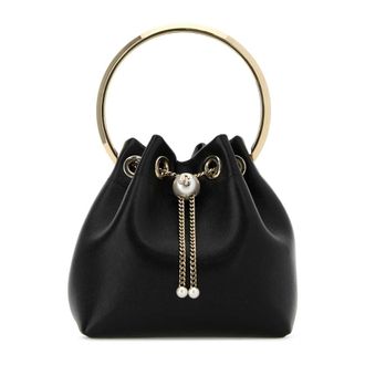 Jimmy Choo London Handbags, female, Black, Size: ONE SIZE Black Leather Bucket Bag Clutch