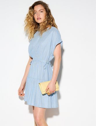 Icone Womens Irregular stripes tie-up waist piqu&eacute; minidress