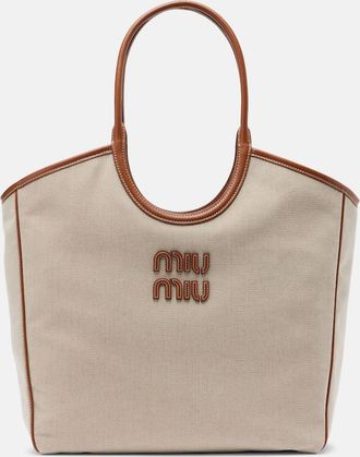 Miu Miu Ivy leather-trimmed canvas tote bag