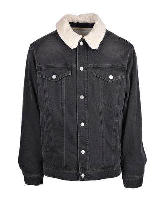Isabel Marant Structured Black Denim Jacket With Plush Sherpa Lining
