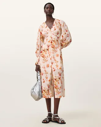 AllSaints Taylen Floral Print Midi Dress