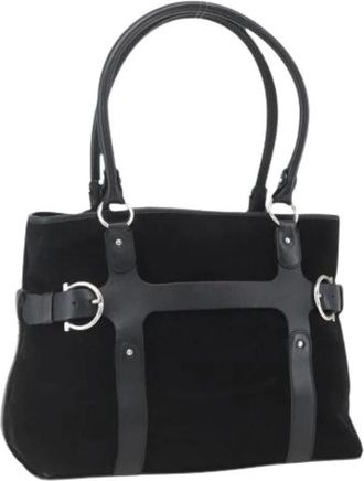 Ferragamo Pre-owned Shoulder Bags, female, Black, Size: ONE SIZE Pre-owned Suede Shoulder Bag