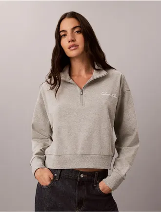Calvin Klein Womens Logo Cotton Jersey Sleep Sweatshirt - Grey - XL