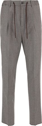 Tagliatore Gray-Brown Pleated Wool Straight-Leg Pants