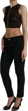 Dolce & Gabbana Womens Brown Embellished Nylon Stretch Cropped Top