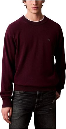 Calvin Klein Jeans LS EZ Cotton Crewnk - Heren - Ronde hals truien - Paars - M - Katoen - Truien & Vesten