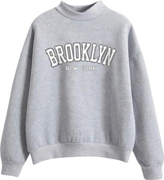 Generic Casual BROOKLYN NEW YORK Sweatshirt Printed Crewneck Cotton Long Sleeve Tops Ladies Sweatshirt Club Basic Tee Shirt Casual Jumper Tops fit Teenage Gir