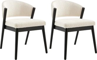 Vente-Unique Conjunto de 2 sillas de tejido boucl&eacute; y madera de hevea negro - Blanco - ZELVYN