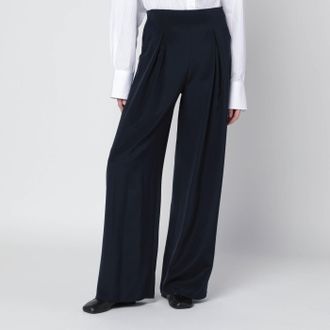 Max Mara Pantalone blu marino in misto seta