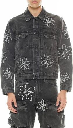 Cult of Individuality MK3 Floral Appliqu&eacute; Cotton Canvas Jacket in Vintage Gray at Nordstrom Rack, Size Xxx-Large