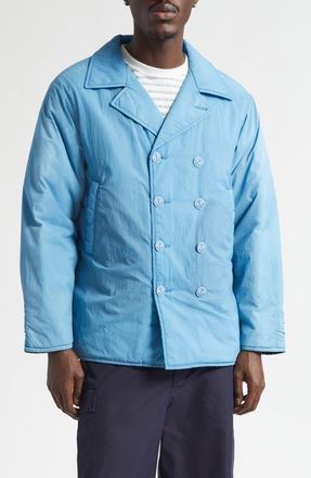 Beams P-Coat Pigment Dyed Nylon Double Breasted Jacket in Sax at Nordstrom, Size X-Large