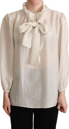 Dolce & Gabbana Light Gray Ascot Collar Shirt Silk Blouse Womens Top