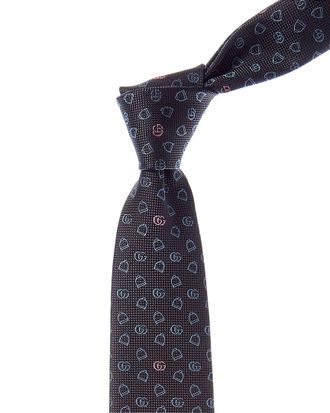 Gucci Navy Stirrup Jacquard Silk Tie