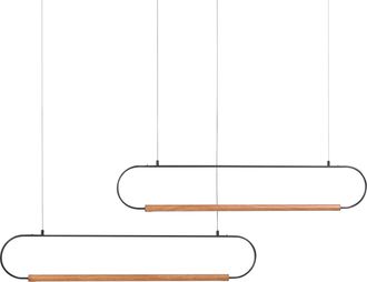 Beliani L&aacute;mpara Colgante Moderna 2 Luces Led Integradas Pantallas De Dise&ntilde;o Metal Pintado Negro Y Madera Clara Logone