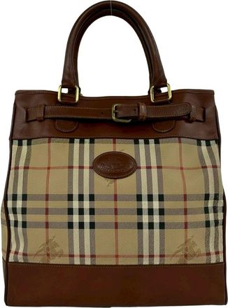 Burberry Beige Brown Leather Handbag Tote Bag (Pre-Owned)