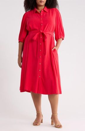 Sugarlips Vienna Tie Waist Shirtdress in Red at Nordstrom, Size 1X