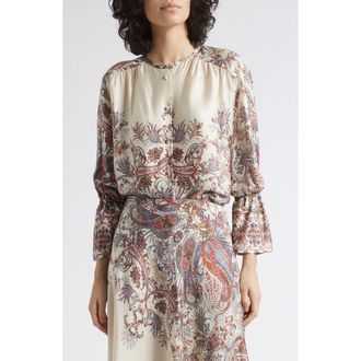 Marella Girino Paisley Print Viscose Shirt in Cream at Nordstrom, Size 10