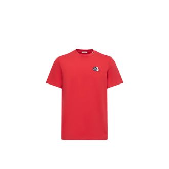 Moncler Moncler Embroidered Tricolor Logo Cotton T-shirt, Men, Red, Size: 3xl