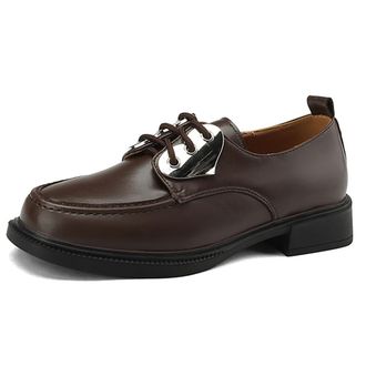 Generic MiaZane Womens Vintage Oxford Shoes Round Toe Low Heel 3CM PU Leather Brogues Lace Up Flats Classic Shallow Cut Design Comfortable Casual Business Pat