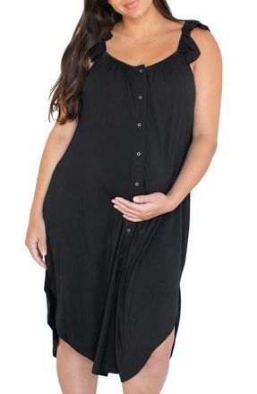 Kindred Bravely Ruffle Strap Labor & Delivery Gown in Black at Nordstrom, Size X-Large/xx-Large