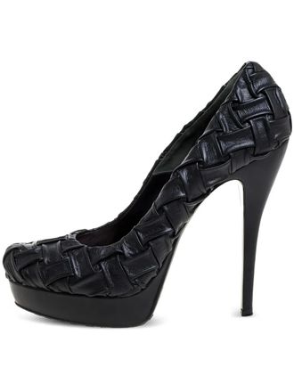 Loriblu Pre-Owned 145mm woven-leather pumps - women - Leather/Leather/Leather/Rubber - 40 - Black