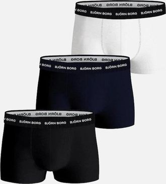 Bj&ouml;rn Borg Mens Bjorn Borg 3-Pack Cotton Stretch Boxer Briefs, Black/White - Black/Black - Size: 32/34/35