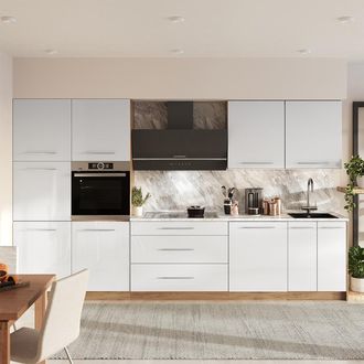 Vicco Mueble De Cocina Fame-line, Blanco Alto Brillo/roble Dorado, 340 Cm, Et Antracita, Vicco