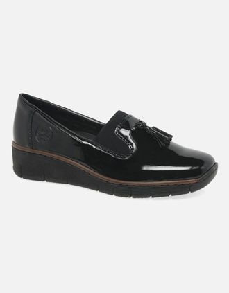 Rieker Womens Gleam Womens Tassel Loafers - Black - Size: 6.5/D