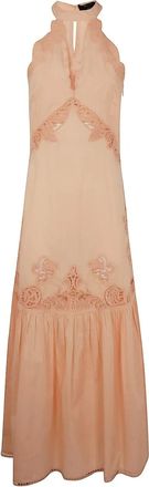 Twin-Set Abito lungo con scollo allamericana e inserti in pizzo sangallo - Toni neutri