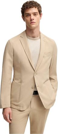 HUGO BOSS Mens Solid Patterned Notch Collared Blazer in Light Beige - Size 40 (Chest)