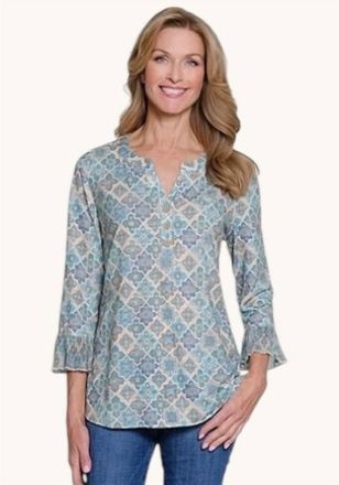 Multiples Womens Three-Quarter Sleeve Pleated Blouse In Multi