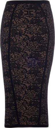 Elisabetta Franchi Womens Knit Jacquard Skirt Black Black-Leather Polyamide Black/leather