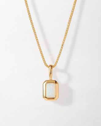 Edge of Ember Deco Birthstone Necklace in Opal (October) at Nordstrom, Size 16