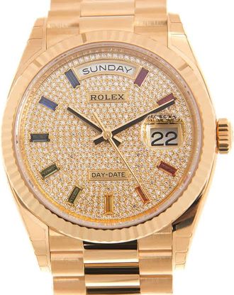 Rolex Day-Date 36 Rainbow Baguette Dial 18kt Yellow Gold President Watch 128238DSP