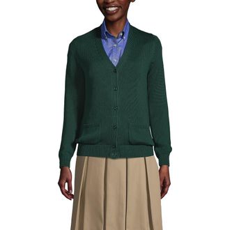 Lands End School Uniform Cotton Modal Button Front Cardigan Sweater in Evergreen at Nordstrom, Size X-Large