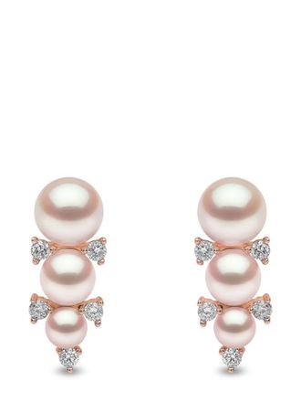 Yoko London 18kt rose gold Sleek Akoya pearl diamond earrings - women - 18kt Rose Gold - OS - Pink
